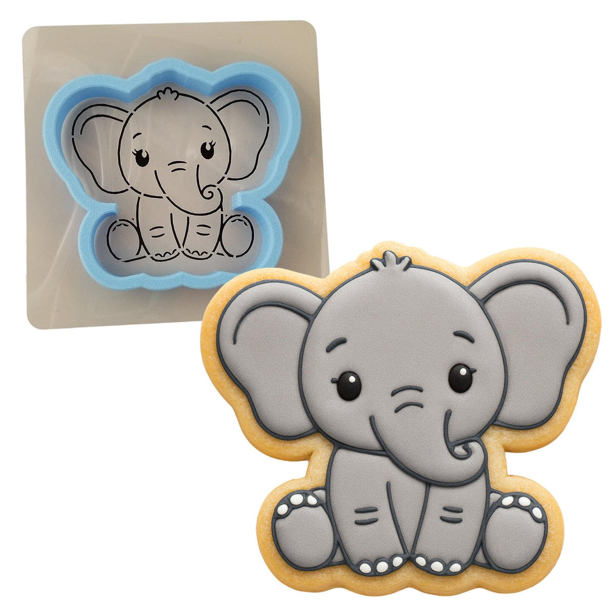 Baby Elephant Cookie Cutter | Stamp | Stencil #1 Wedding / Baby / V Day Cookie Cutter Lady MINI - 2 Inches (5cm) **BUNDLE** Cutter + Stencil 