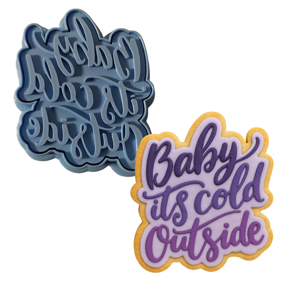 Baby It's Cold Outside Cookie Cutter | Stamp | Stencil #1 Xmas / Winter / NYE Cookie Cutter Lady MINI - 2 Inches (5cm) **BUNDLE** Cutter + Stamp 