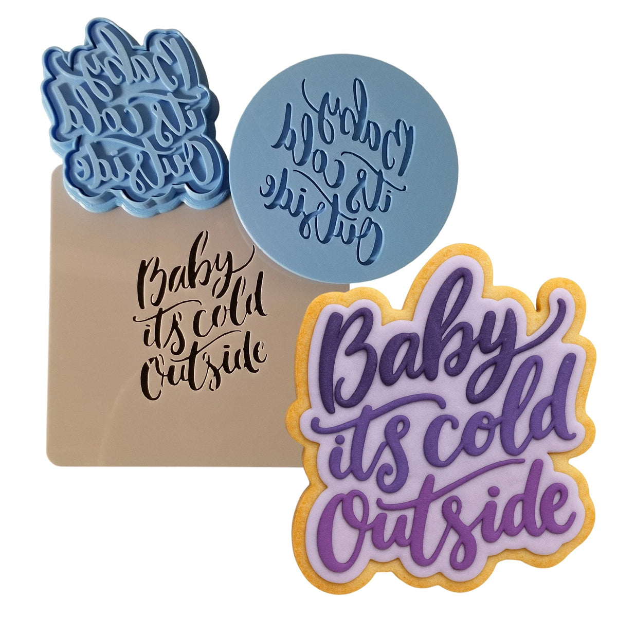 Baby It's Cold Outside Cookie Cutter | Stamp | Stencil #1 Xmas / Winter / NYE Cookie Cutter Lady MINI - 2 Inches (5cm) **FULL SET BUNDLE** Cutter + Stamp + Stencil + Debosser **BEST DEAL** 