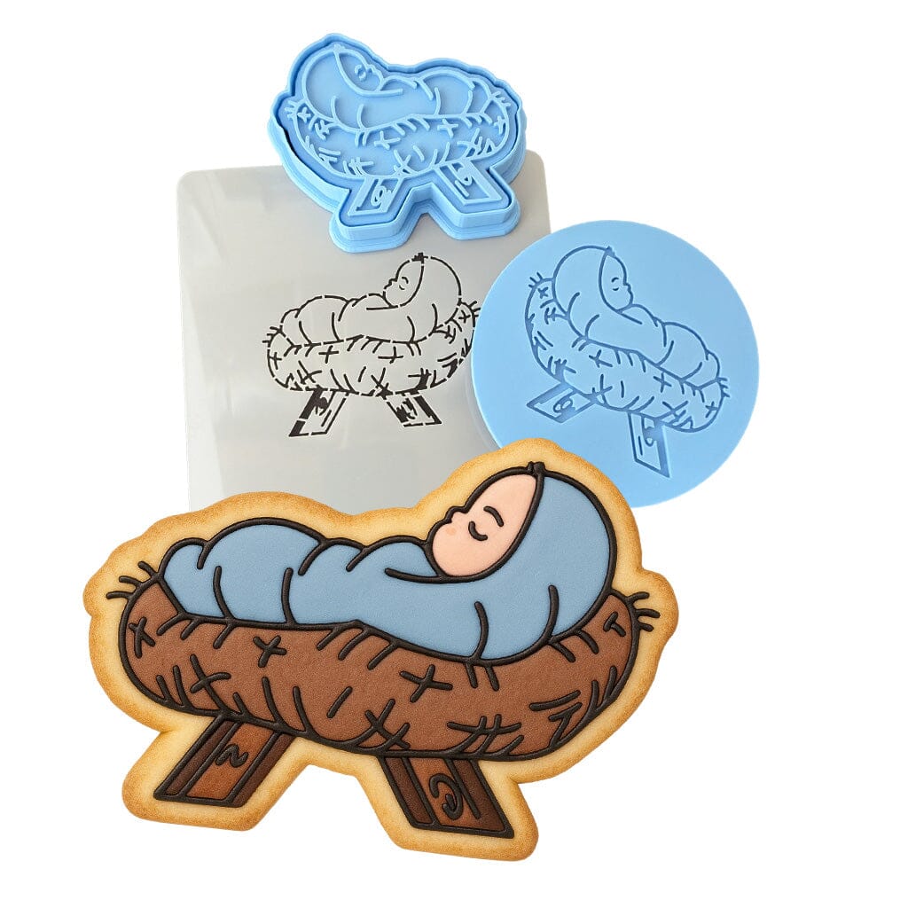 Baby Jesus Cookie Cutter | Stamp | Stencil #1 Xmas / Winter / NYE Cookie Cutter Lady MINI - 2 Inches (5cm) **FULL SET BUNDLE** Cutter + Stamp + Stencil + Debosser **BEST DEAL** 