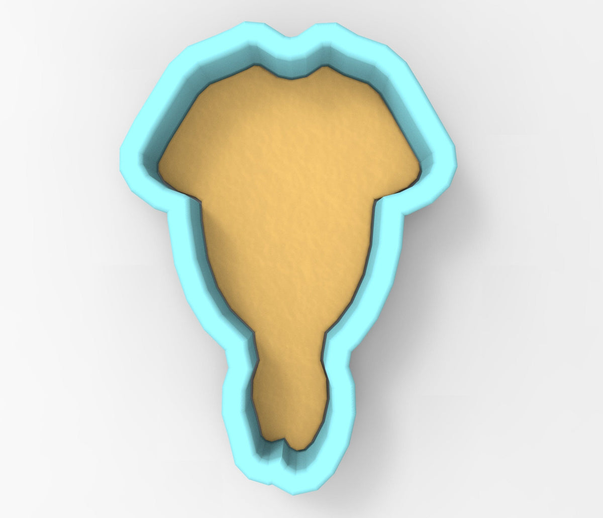 A 3D rendering of a blue-bordered cookie cutter in the shape of a head.