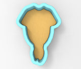 A 3D rendering of a blue-bordered cookie cutter in the shape of a head.