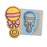 Baby Rattle 2 Cookie Cutter | Stamp | Stencil - SHARP EDGES - FAST Shipping - Choose Your Own Size! #1 Cookie Cutter Lady LITTLE - 3 Inches (7.62cm) **BUNDLE** Cutter + Stencil 