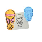 Baby Rattle 2 Cookie Cutter | Stamp | Stencil - SHARP EDGES - FAST Shipping - Choose Your Own Size! #1 Cookie Cutter Lady LITTLE - 3 Inches (7.62cm) **BUNDLE** Cutter + Stamp + Stencil 