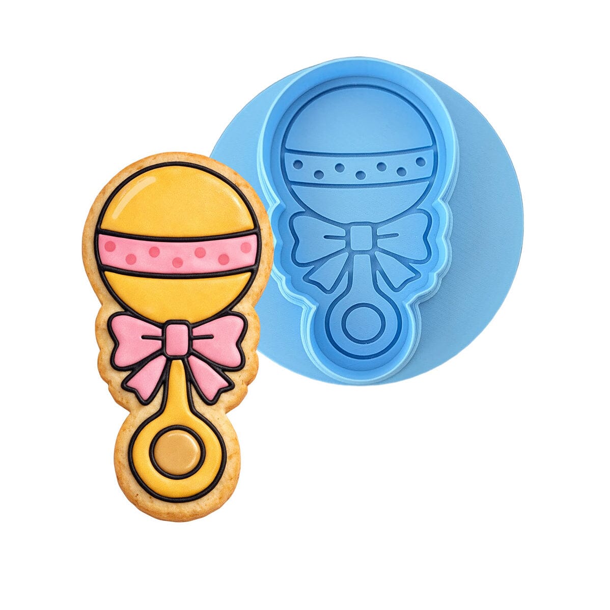 Baby Rattle 2 Cookie Cutter | Stamp | Stencil - SHARP EDGES - FAST Shipping - Choose Your Own Size! #1 Cookie Cutter Lady LITTLE - 3 Inches (7.62cm) **BUNDLE** Cutter + Debosser 