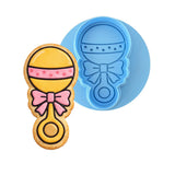 Baby Rattle 2 Cookie Cutter | Stamp | Stencil - SHARP EDGES - FAST Shipping - Choose Your Own Size! #1 Cookie Cutter Lady LITTLE - 3 Inches (7.62cm) **BUNDLE** Cutter + Debosser 