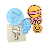 Baby Rattle 2 Cookie Cutter | Stamp | Stencil - SHARP EDGES - FAST Shipping - Choose Your Own Size! #1 Cookie Cutter Lady LITTLE - 3 Inches (7.62cm) **FULL SET BUNDLE** Cutter + Stamp + Stencil + Debosser **BEST DEAL** 