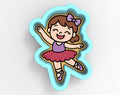 A cartoon image of a young girl wearing a pink tutu and ballet slippers, with a bow in her hair, smiling and dancing.