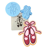 Ballet Shoes Cookie Cutter | Stamp | Stencil #1 Girly / Dolls / Princess Cookie Cutter Lady MINI - 2 Inches (5cm) **FULL SET BUNDLE** Cutter + Stamp + Stencil + Debosser **BEST DEAL** 