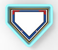 A blue triangular-shaped object with a white center and red and blue border.