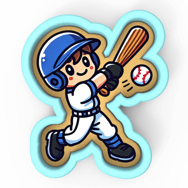 a boy swinging a baseball bat at a ball