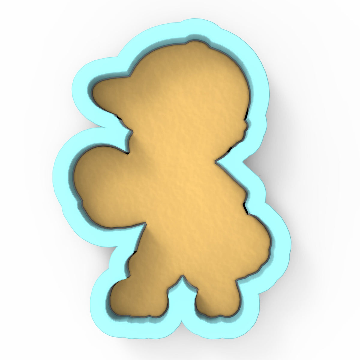 a cookie shaped like a teddy bear on a white background