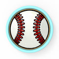 a blue and white clock with a baseball on it