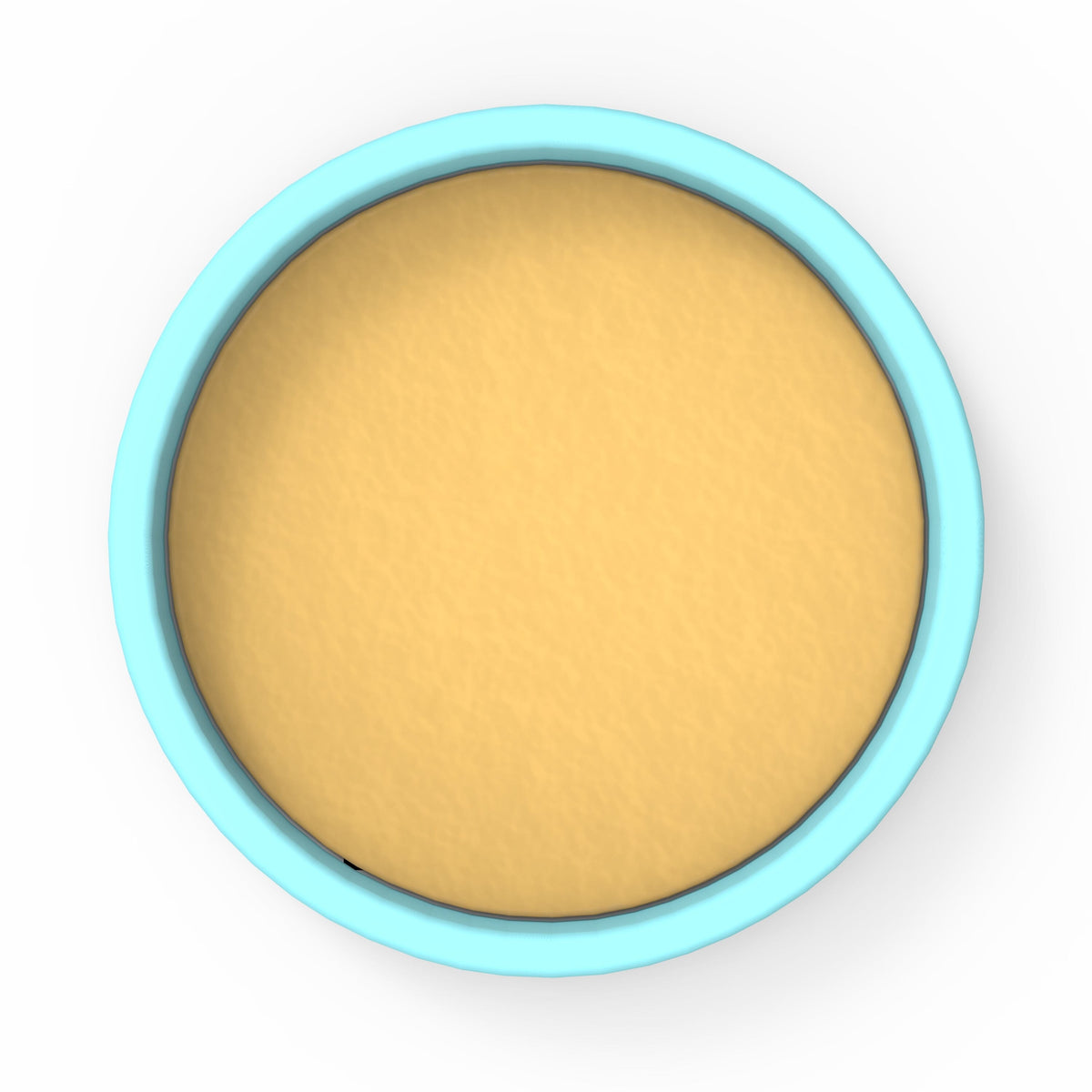 a blue and white bowl filled with yellow liquid