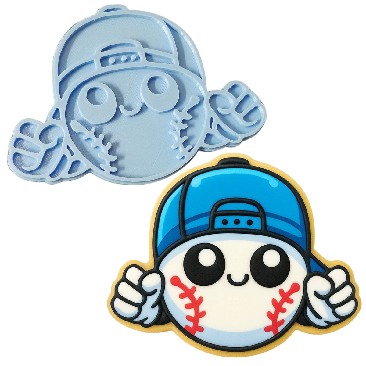 a cookie cutter with a baseball and a skull on it