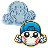 a cookie cutter with a baseball and helmet on it