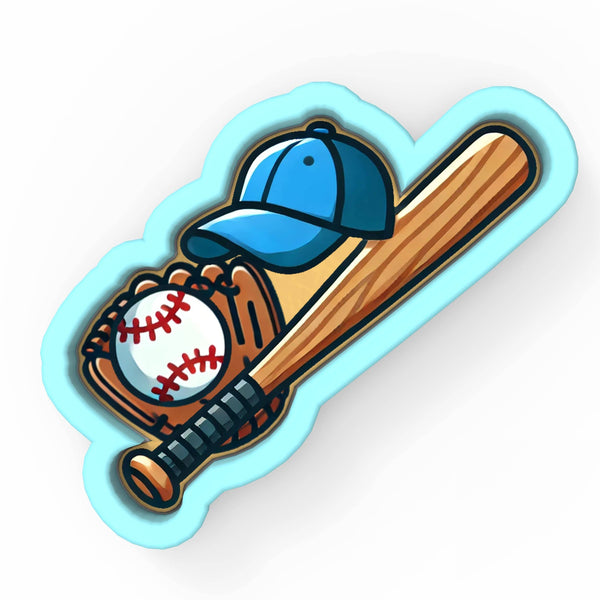 a baseball bat and a baseball on a sticker