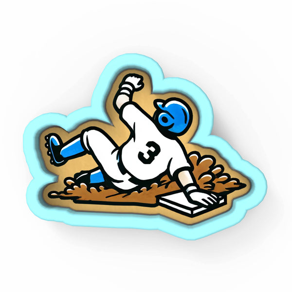 a sticker of a baseball player sliding into a base