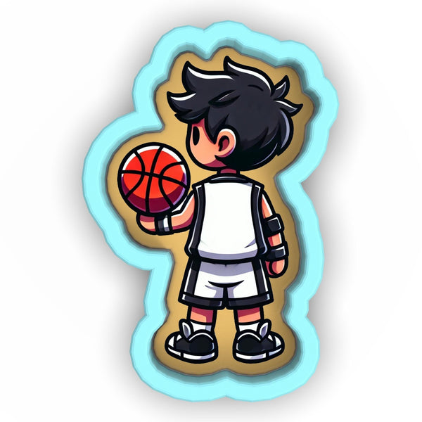 a sticker of a boy holding a basketball