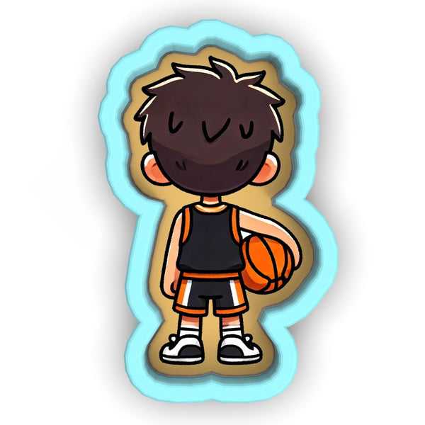 a sticker of a boy holding a basketball