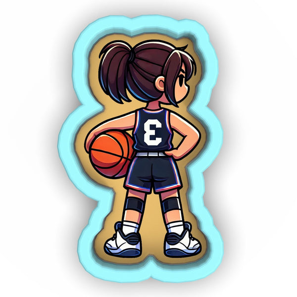 a cartoon of a girl holding a basketball