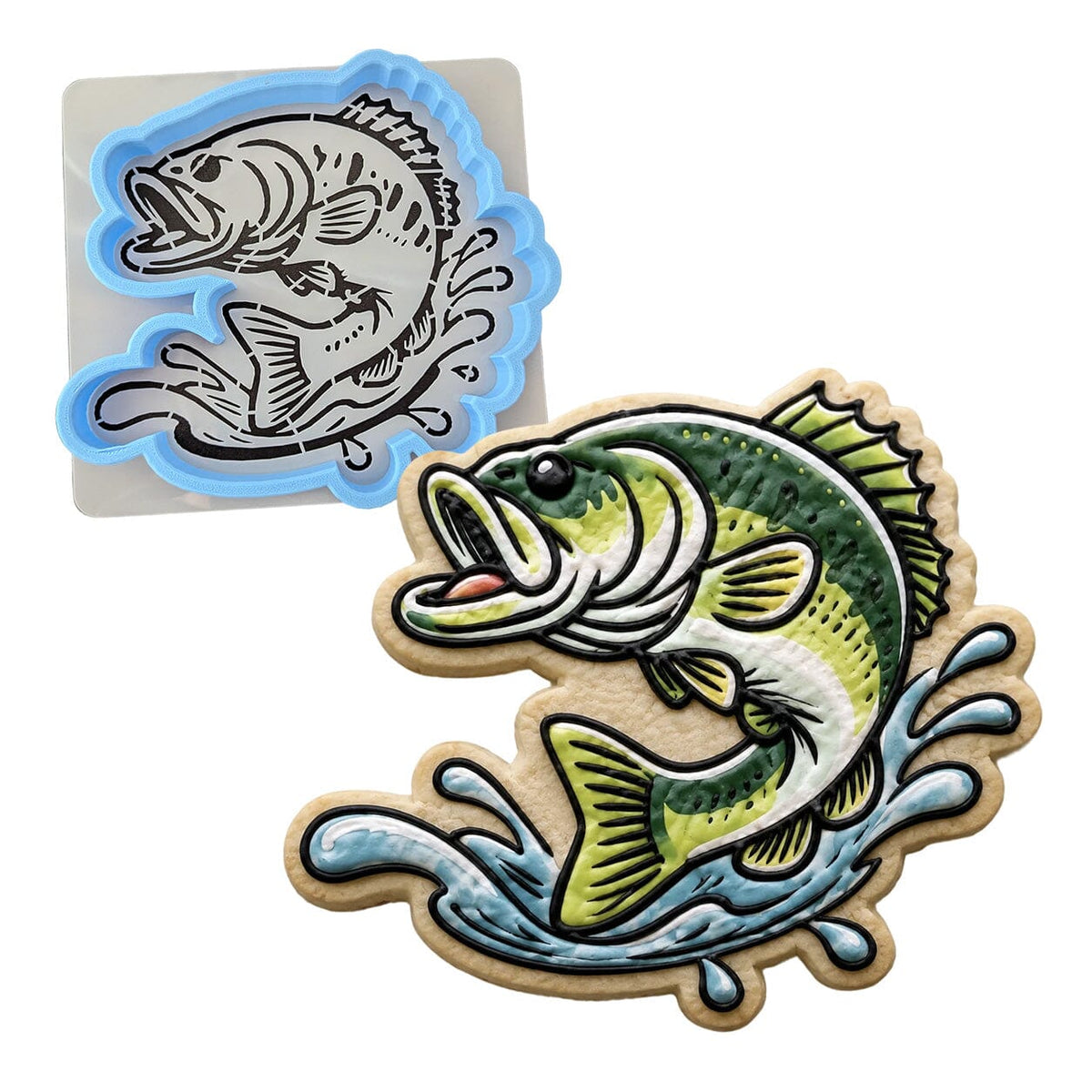 Bass Splash 1 Cookie Cutter | Stamp | Stencil - SHARP EDGES - FAST Shipping - Choose Your Own Size! #1 Cookie Cutter Lady LITTLE - 3 Inches (7.62cm) **BUNDLE** Cutter + Stencil 