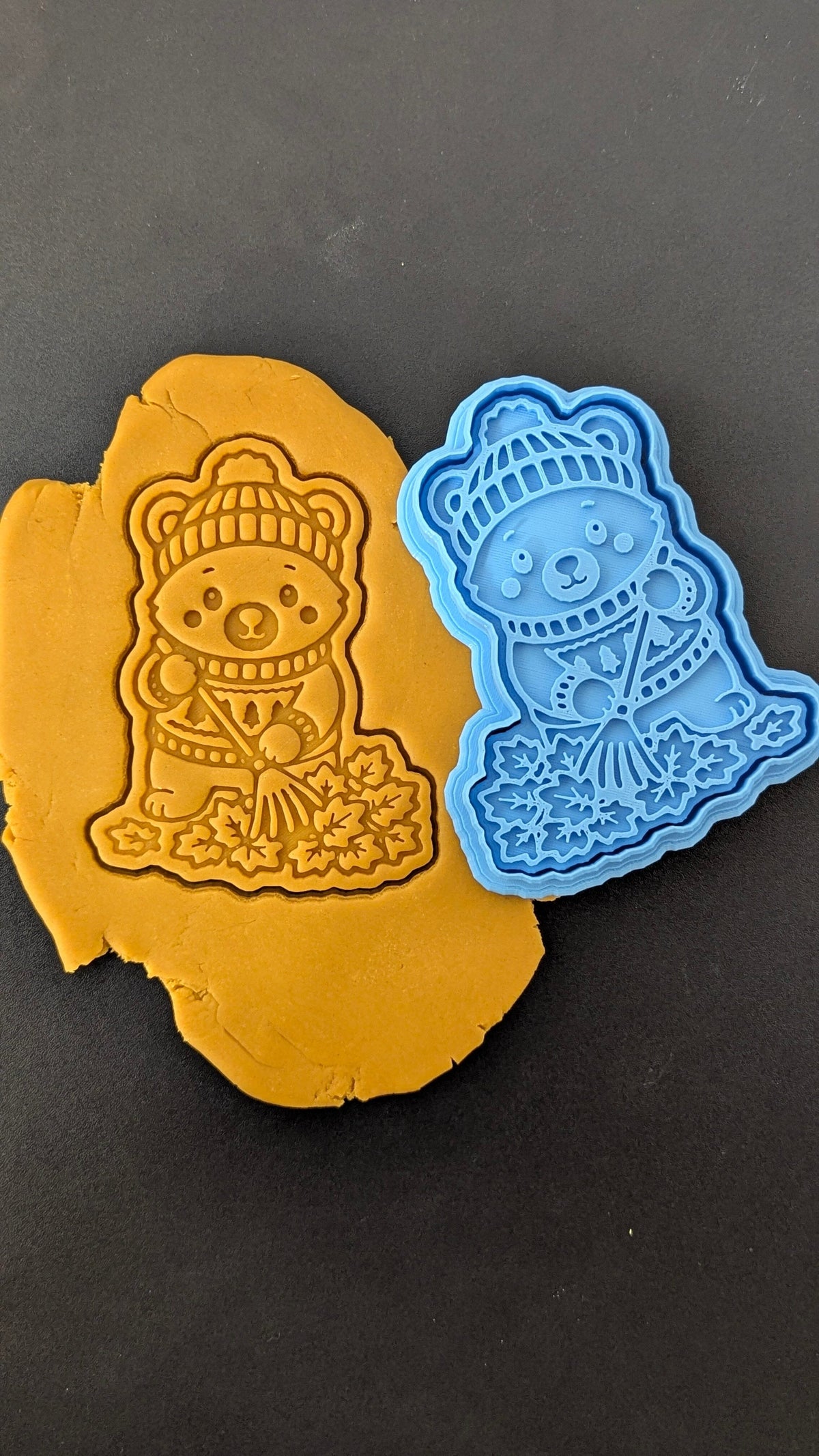 Bear Raking Leaves Cookie Cutter | Stamp | Stencil | Debosser #1 Cookie Cutter Lady 