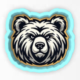 a picture of a bear's head with a blue background