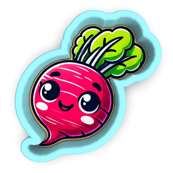 a sticker of a cartoon radishes on a white background