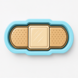 A blue and beige toy with a bandage-like shape, designed to resemble a medical device or toy for children.