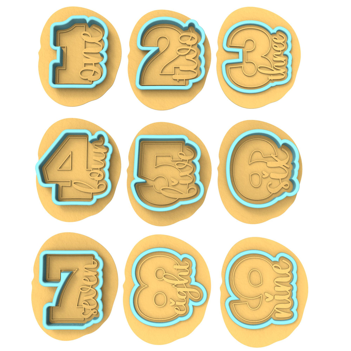 Birthday Number Sideways Cookie Cutter | Stamp | Stencil | Debosser Set. Any Size. Any Style. birthday Cookie Cutter Lady MINI - 2 Inches (5cm) **BUNDLE** Cutter + Debosser Set 