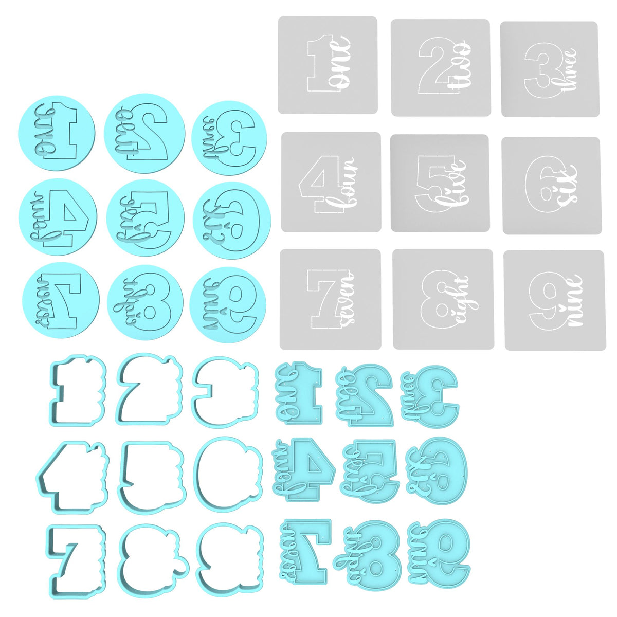 Birthday Number Sideways Cookie Cutter | Stamp | Stencil | Debosser Set. Any Size. Any Style. birthday Cookie Cutter Lady MINI - 2 Inches (5cm) **FULL SET BUNDLE** Cutter + Stamp + Stencil + Debosser Set **BEST DEAL** 