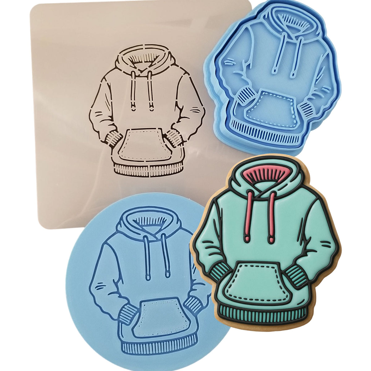 Blue Hoodie Cookie Cutter | Stamp | Stencil - SHARP EDGES - FAST Shipping - Choose Your Own Size! #1 Cookie Cutter Lady LITTLE - 3 Inches (7.62cm) **FULL SET BUNDLE** Cutter + Stamp + Stencil + Debosser **BEST DEAL** 