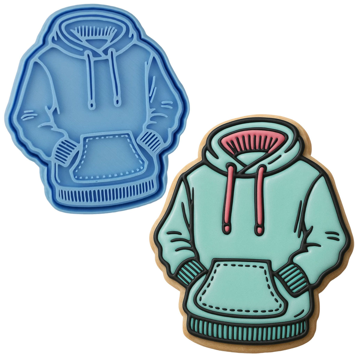 Blue Hoodie Cookie Cutter | Stamp | Stencil - SHARP EDGES - FAST Shipping - Choose Your Own Size! #1 Cookie Cutter Lady LITTLE - 3 Inches (7.62cm) **BUNDLE** Cutter + Stamp 