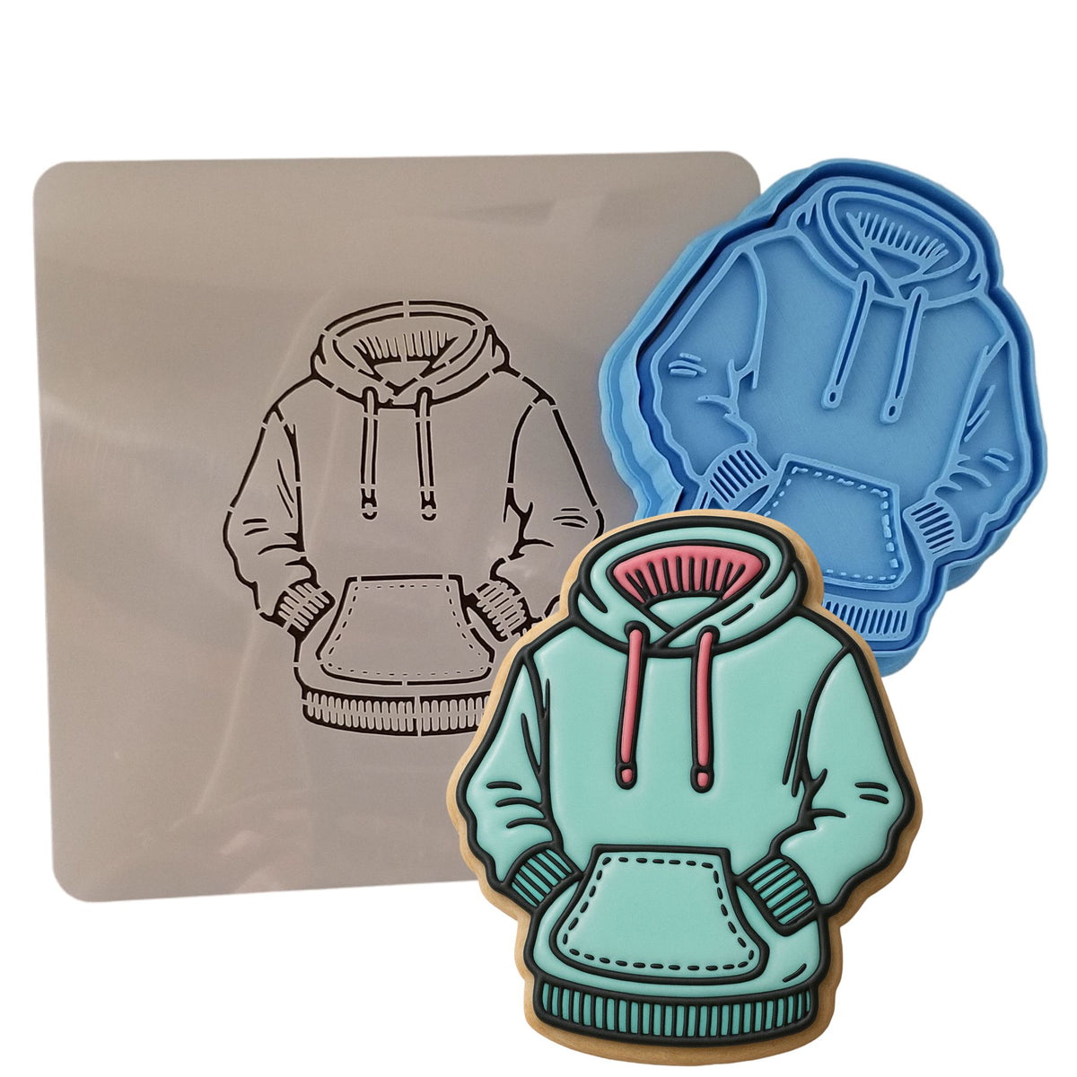 Blue Hoodie Cookie Cutter | Stamp | Stencil - SHARP EDGES - FAST Shipping - Choose Your Own Size! #1 Cookie Cutter Lady LITTLE - 3 Inches (7.62cm) **BUNDLE** Cutter + Stamp + Stencil 