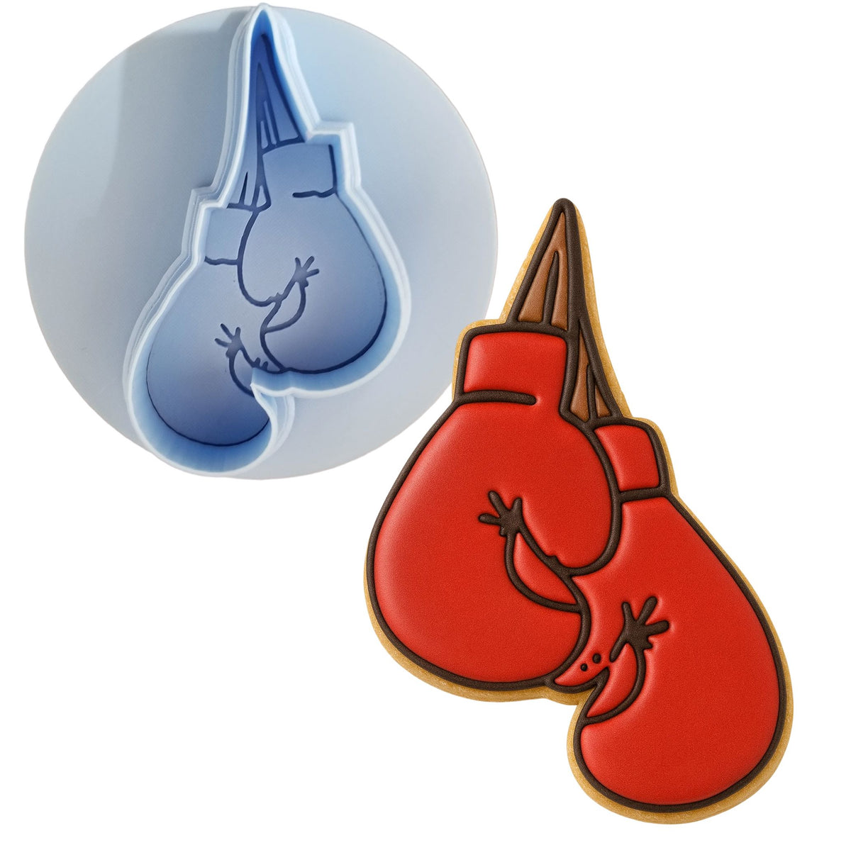 Boxing Gloves Hanging Cookie Cutter Outline & Stamp Sports Cookie Cutter Lady 
