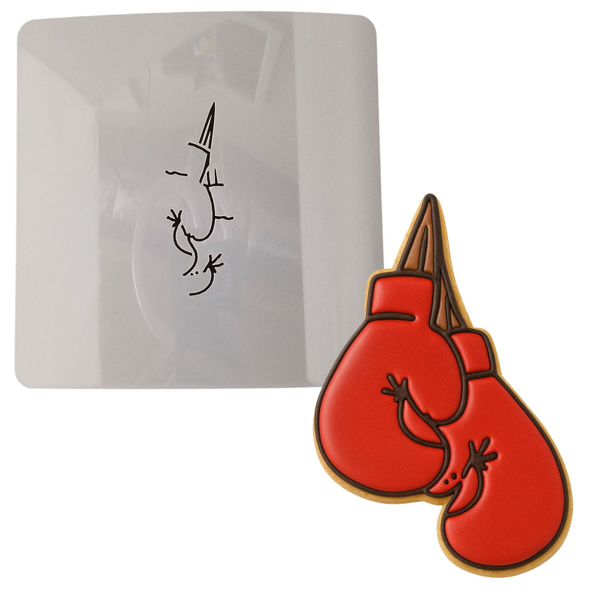 Boxing Gloves Hanging Cookie Cutter Outline & Stamp Sports Cookie Cutter Lady MINI - 2 Inches (5cm) Stencil ONLY 