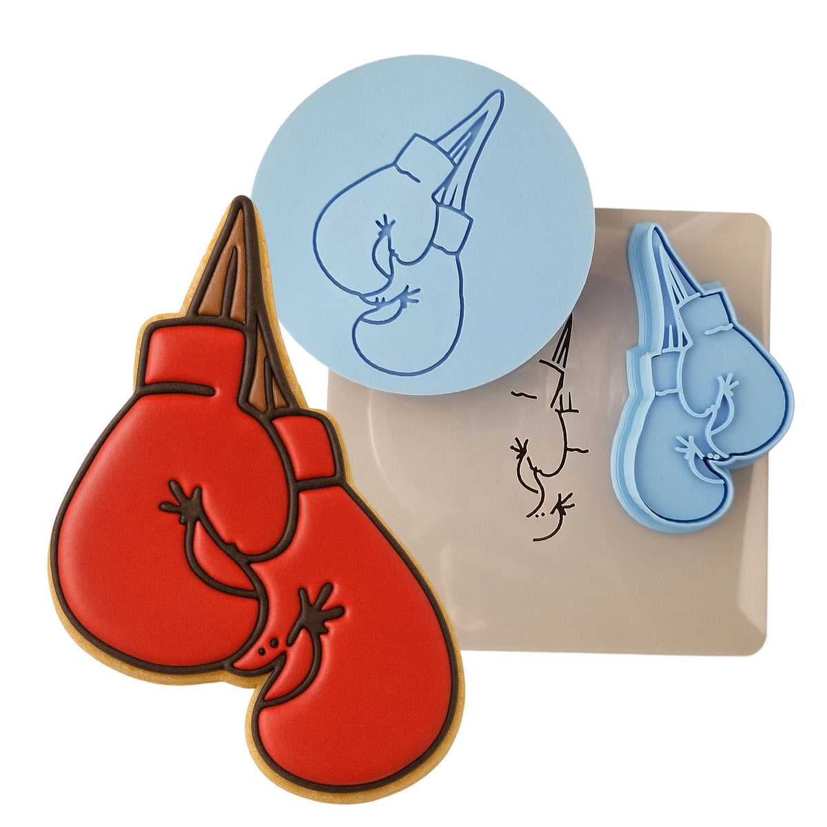 Boxing Gloves Hanging Cookie Cutter Outline & Stamp Sports Cookie Cutter Lady MINI - 2 Inches (5cm) **FULL SET BUNDLE** Cutter + Stamp + Stencil + Debosser **BEST DEAL** 