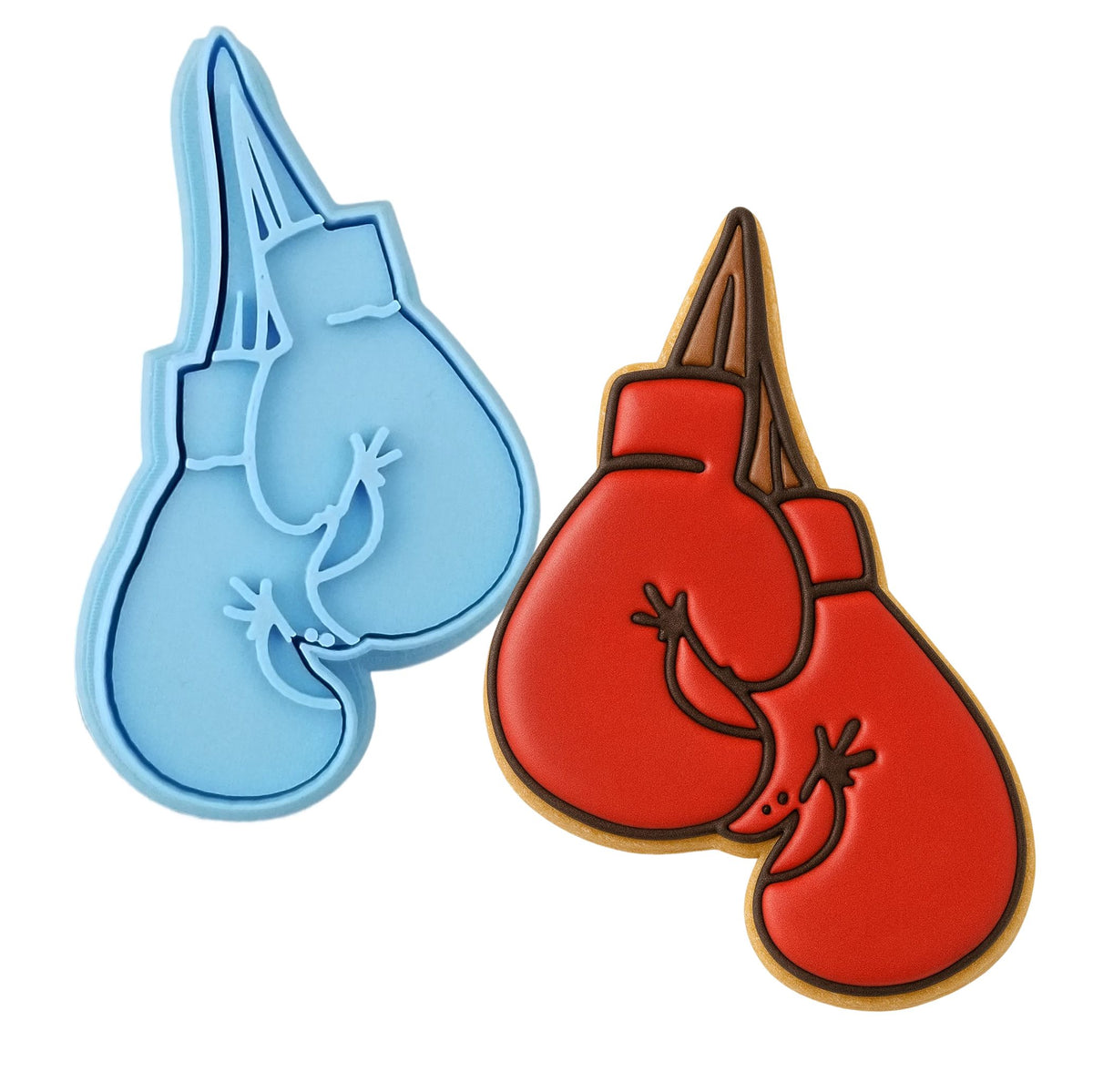Boxing Gloves Hanging Cookie Cutter Outline & Stamp Sports Cookie Cutter Lady MINI - 2 Inches (5cm) **BUNDLE** Cutter + Stamp 