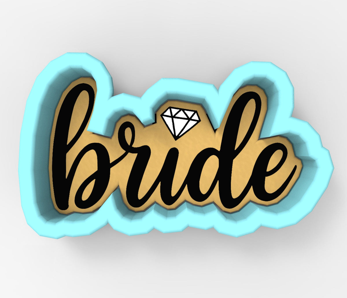 A 3D rendering of the word "Bride" in a cursive font, with a diamond symbol above it.
