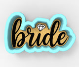 A 3D rendering of the word "Bride" in a cursive font, with a diamond symbol above it.