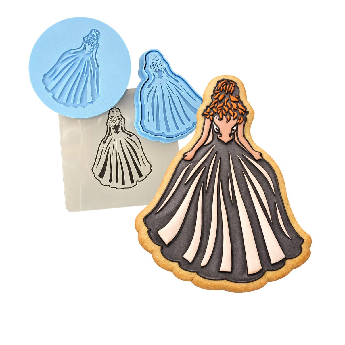 Bride in Dress Cookie Cutter | Stamp | Stencil #2 Wedding / Baby / V Day Cookie Cutter Lady MINI - 2 Inches (5cm) **FULL SET BUNDLE** Cutter + Stamp + Stencil + Debosser **BEST DEAL** 