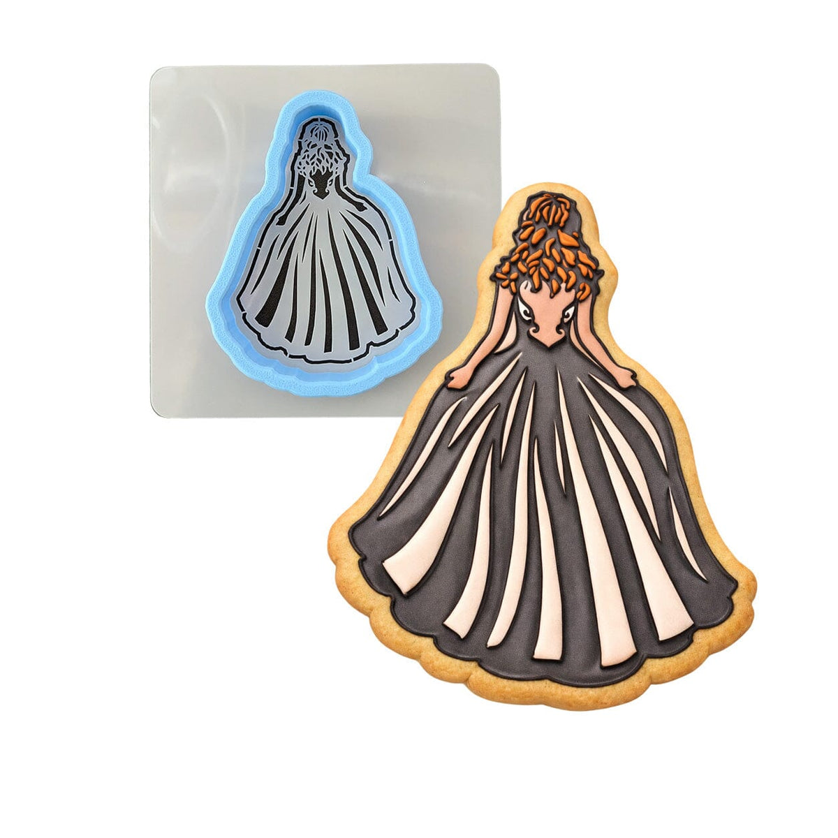 Bride in Dress Cookie Cutter | Stamp | Stencil #2 Wedding / Baby / V Day Cookie Cutter Lady MINI - 2 Inches (5cm) **BUNDLE** Cutter + Stencil 