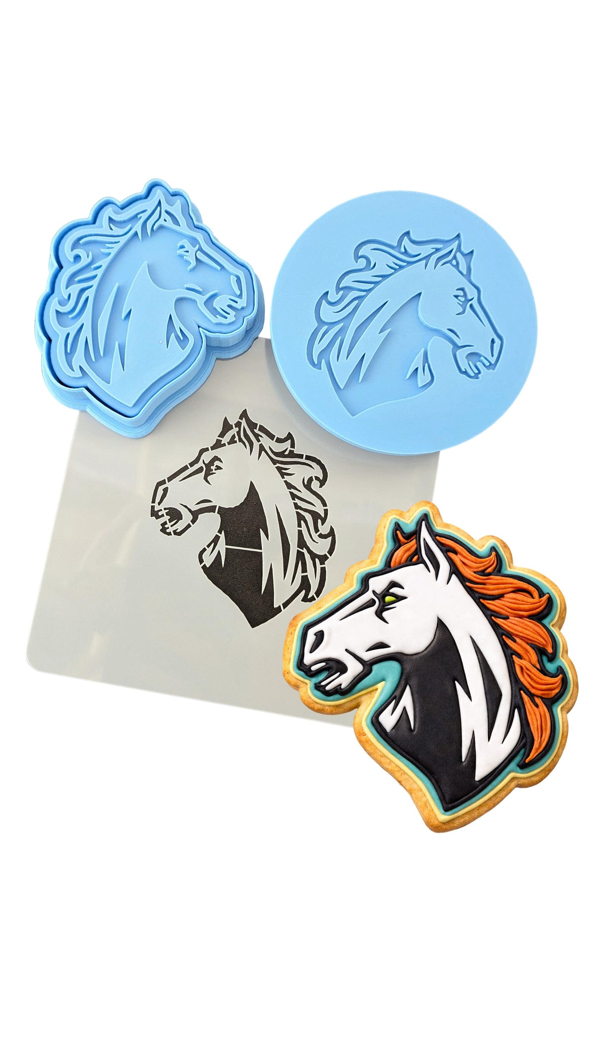 Bronco Cookie Cutter | Stamp | Stencil #1 Animals & Dinosaurs Cookie Cutter Lady MINI - 2 Inches (5cm) **FULL SET BUNDLE** Cutter + Stamp + Stencil + Debosser **BEST DEAL** 