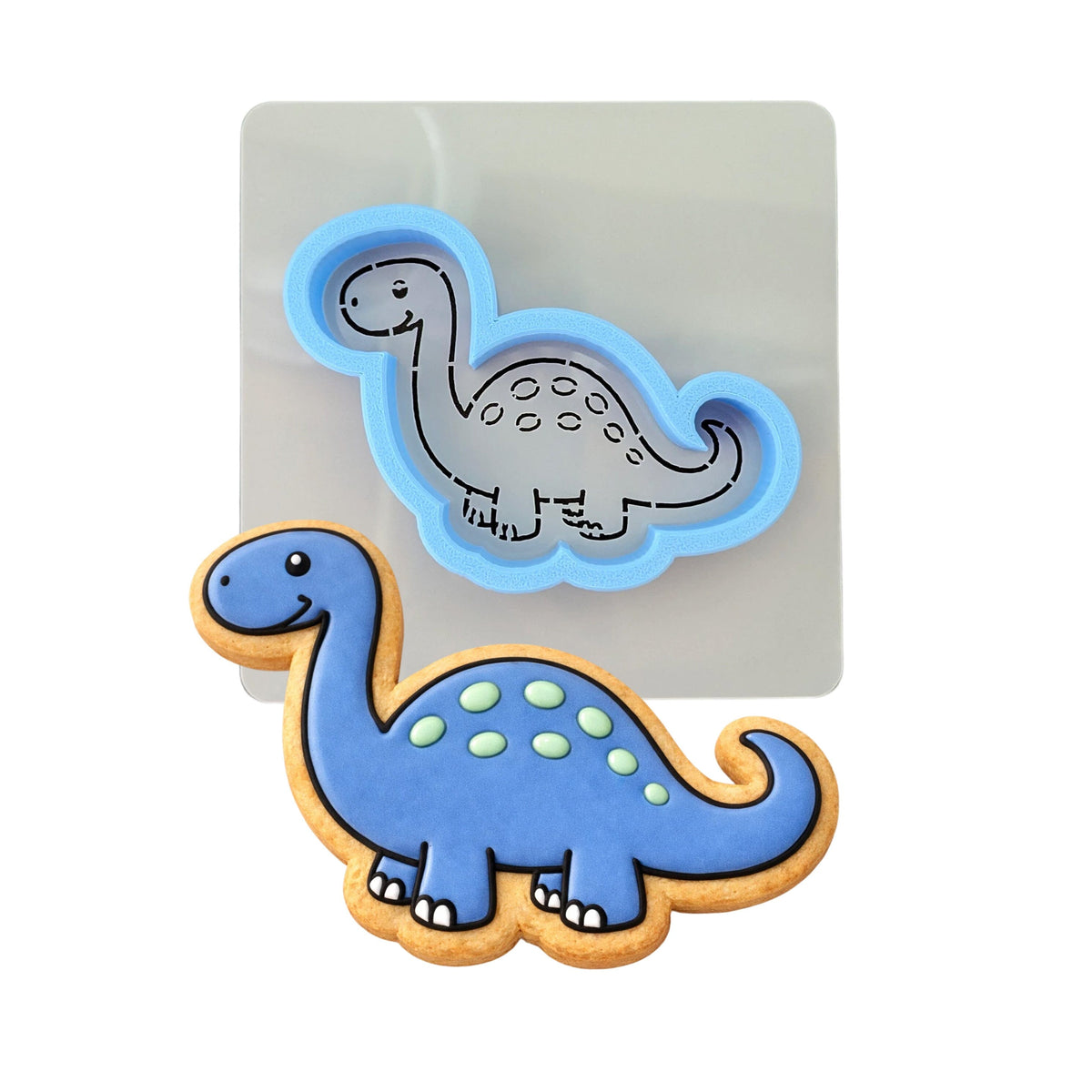 Brontosaurus Dinosaur Cute Cookie Cutter | Stamp | Stencil #1 Animals & Dinosaurs Cookie Cutter Lady MINI - 2 Inches (5cm) **BUNDLE** Cutter + Stencil 