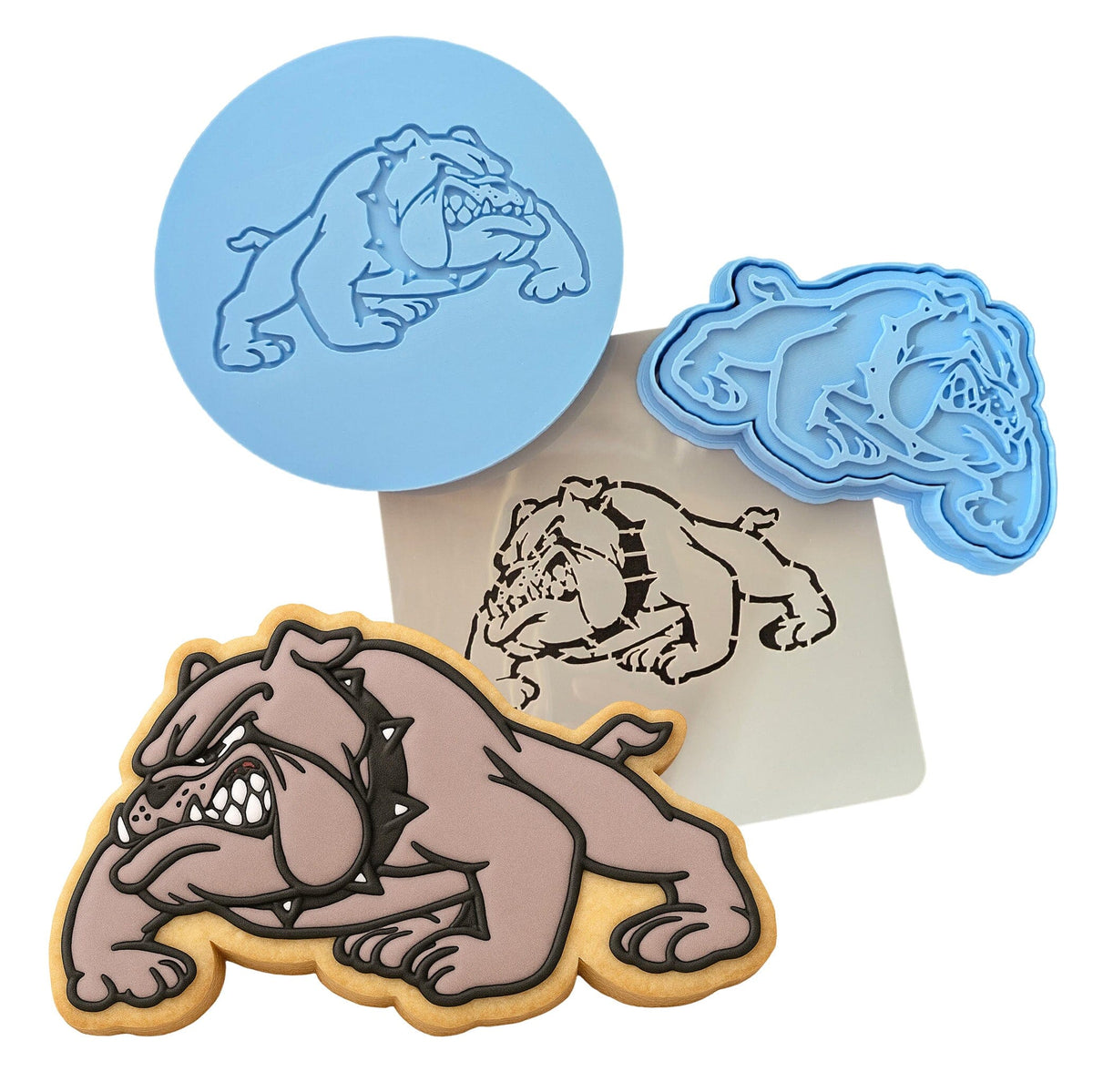 Bulldog Body Cookie Cutter | Stamp | Stencil #1 Animals & Dinosaurs Cookie Cutter Lady MINI - 2 Inches (5cm) **FULL SET BUNDLE** Cutter + Stamp + Stencil + Debosser **BEST DEAL** 