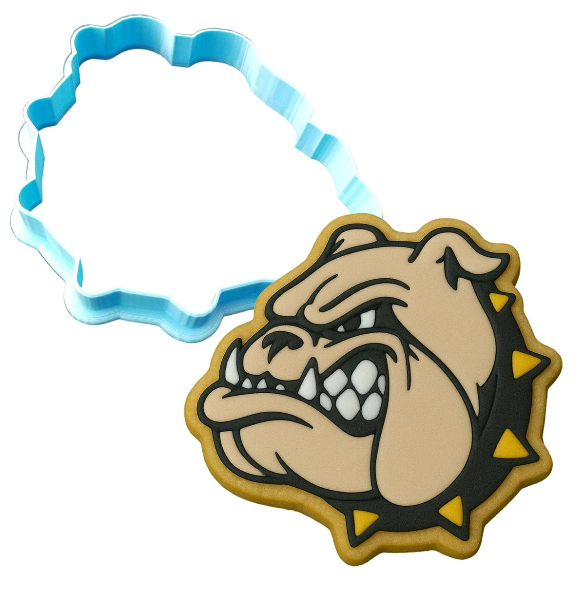 a cookie cutter with a bulldog face on it