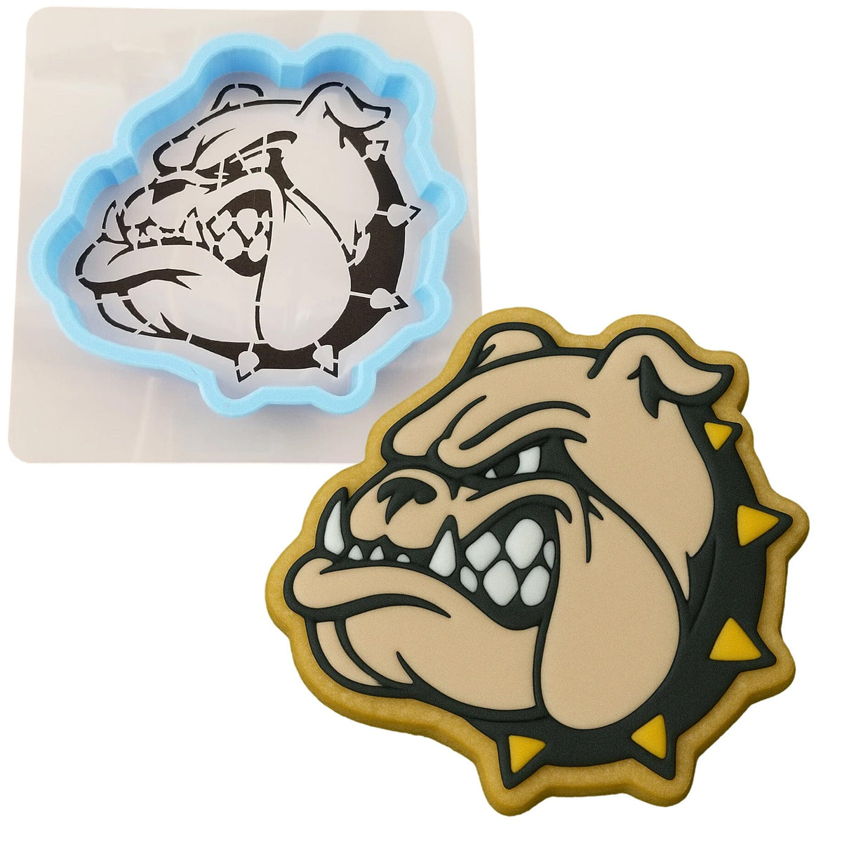 a cookie cutter with a picture of a bulldog on it