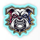 a sticker of a dog's face with a blue background