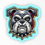 a sticker of a dog's face with a blue background